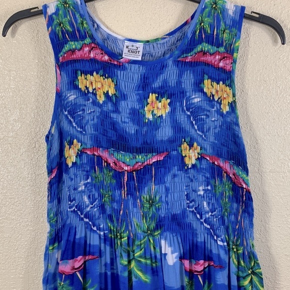 Koko Knot Maxi Dress Ocean Blue Floral Palm Trees S 100% Rayon - Picture 4 of 16